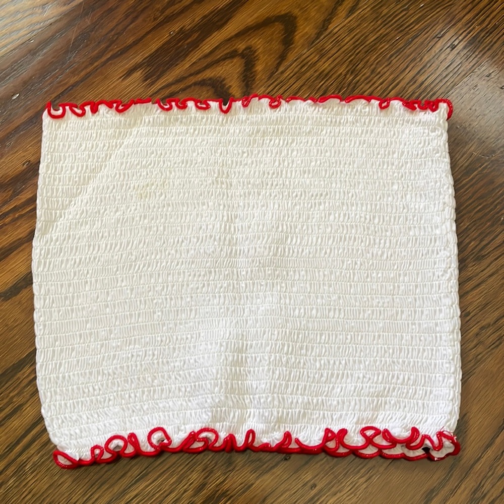 Brandy Melville white ruched tube top with red edge